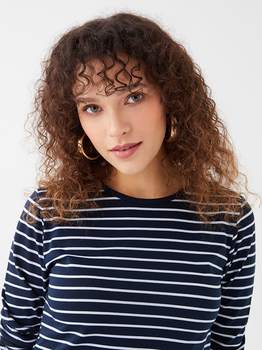 Crew Neck Striped Long Sleeve Women's T-Shirt-2