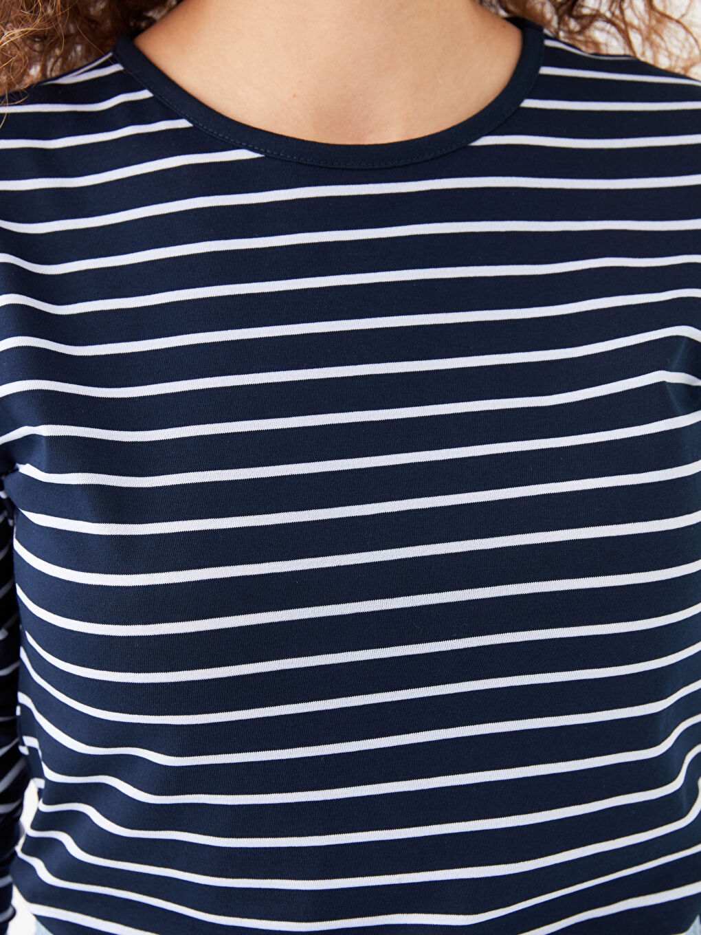 Crew Neck Striped Long Sleeve Women's T-Shirt-3