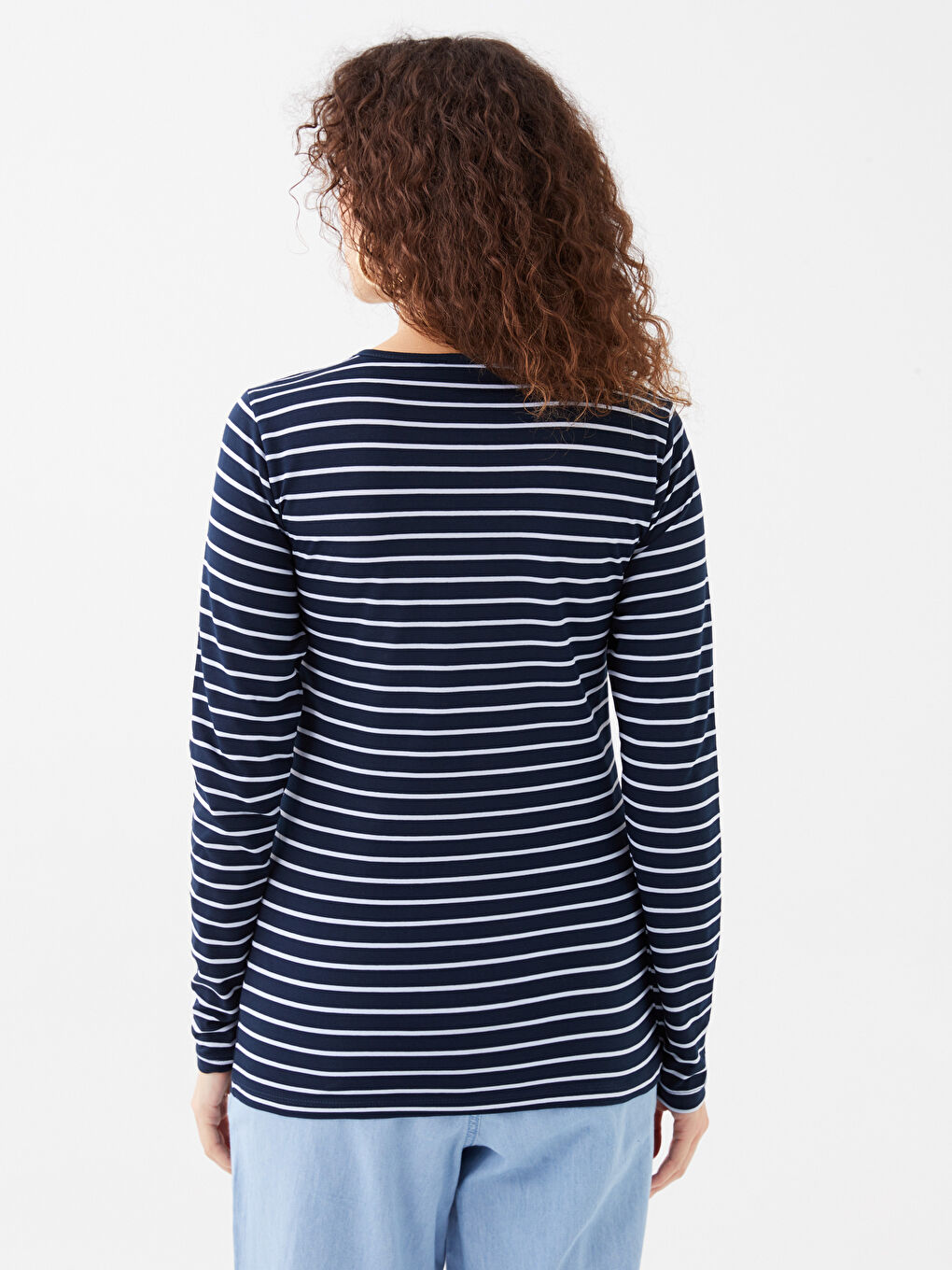 Crew Neck Striped Long Sleeve Women's T-Shirt-4