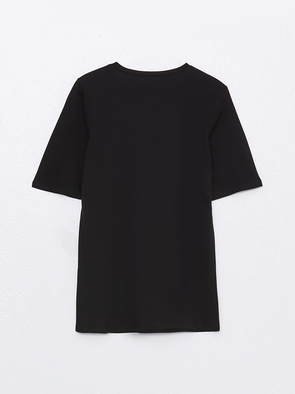 Siyah Bisiklet Yaka Düz Kısa Kollu Kadın Tişört-6