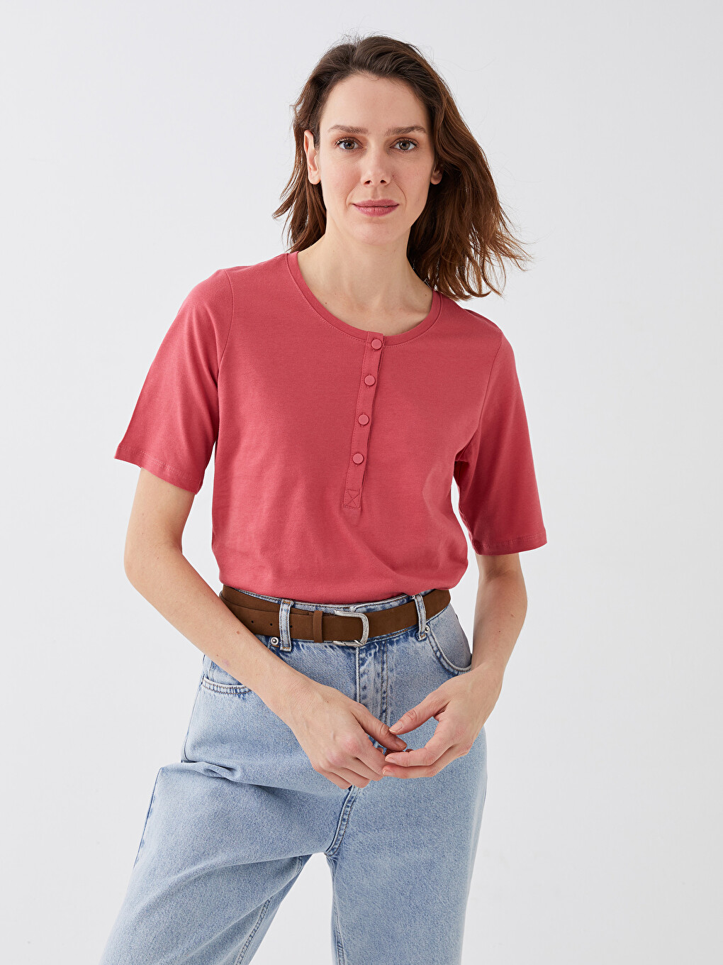 Crew Neck Plain Short Sleeve Women's T-shirt-1