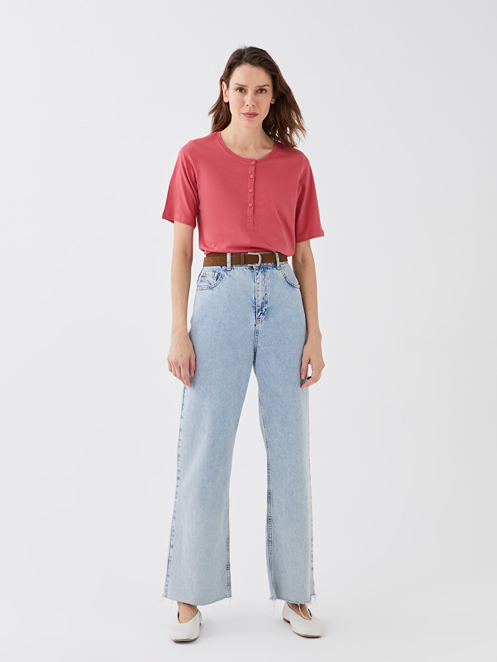 Crew Neck Plain Short Sleeve Women's T-shirt-2