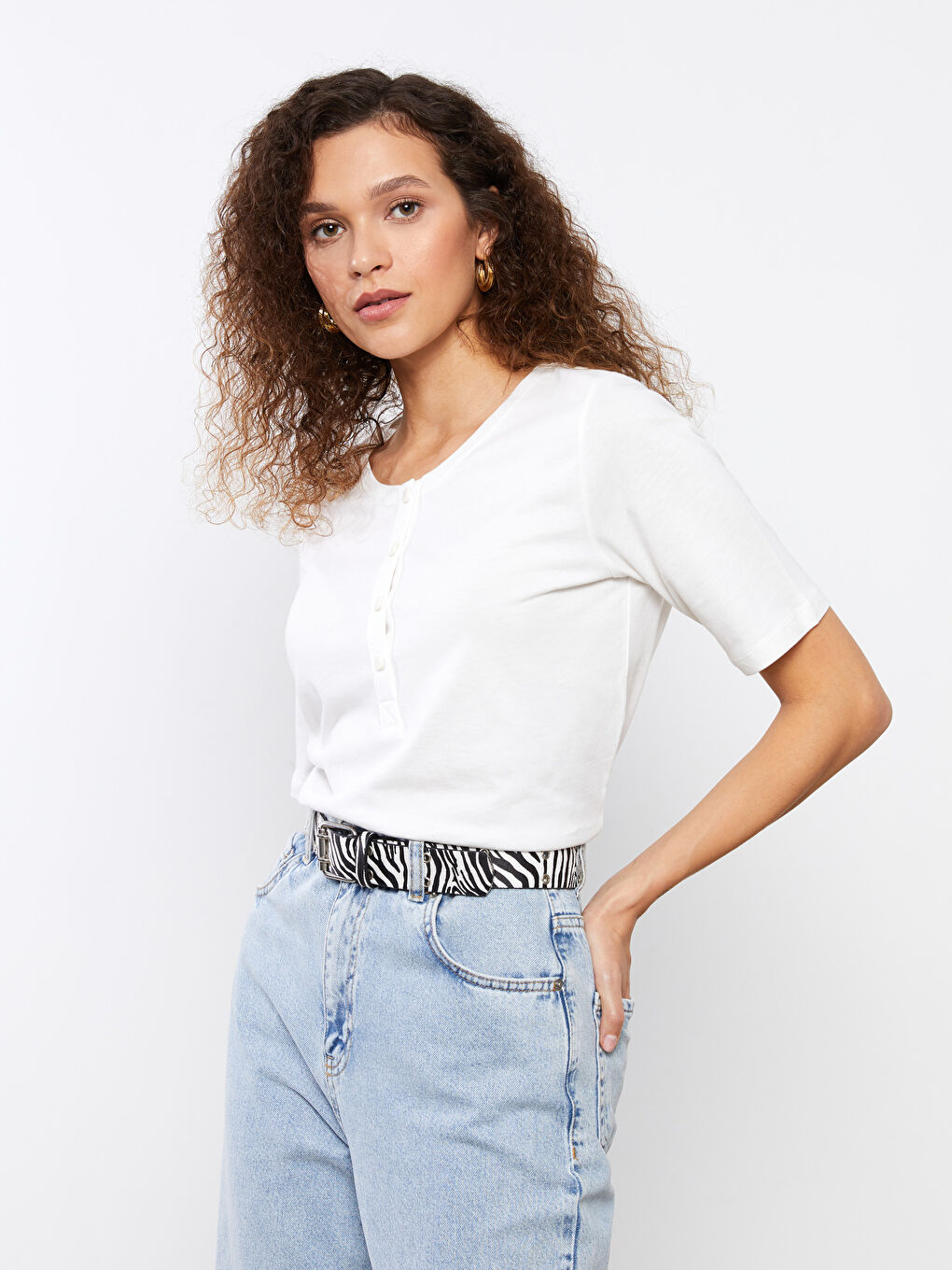 Crew Neck Plain Short Sleeve Women's T-Shirt-1