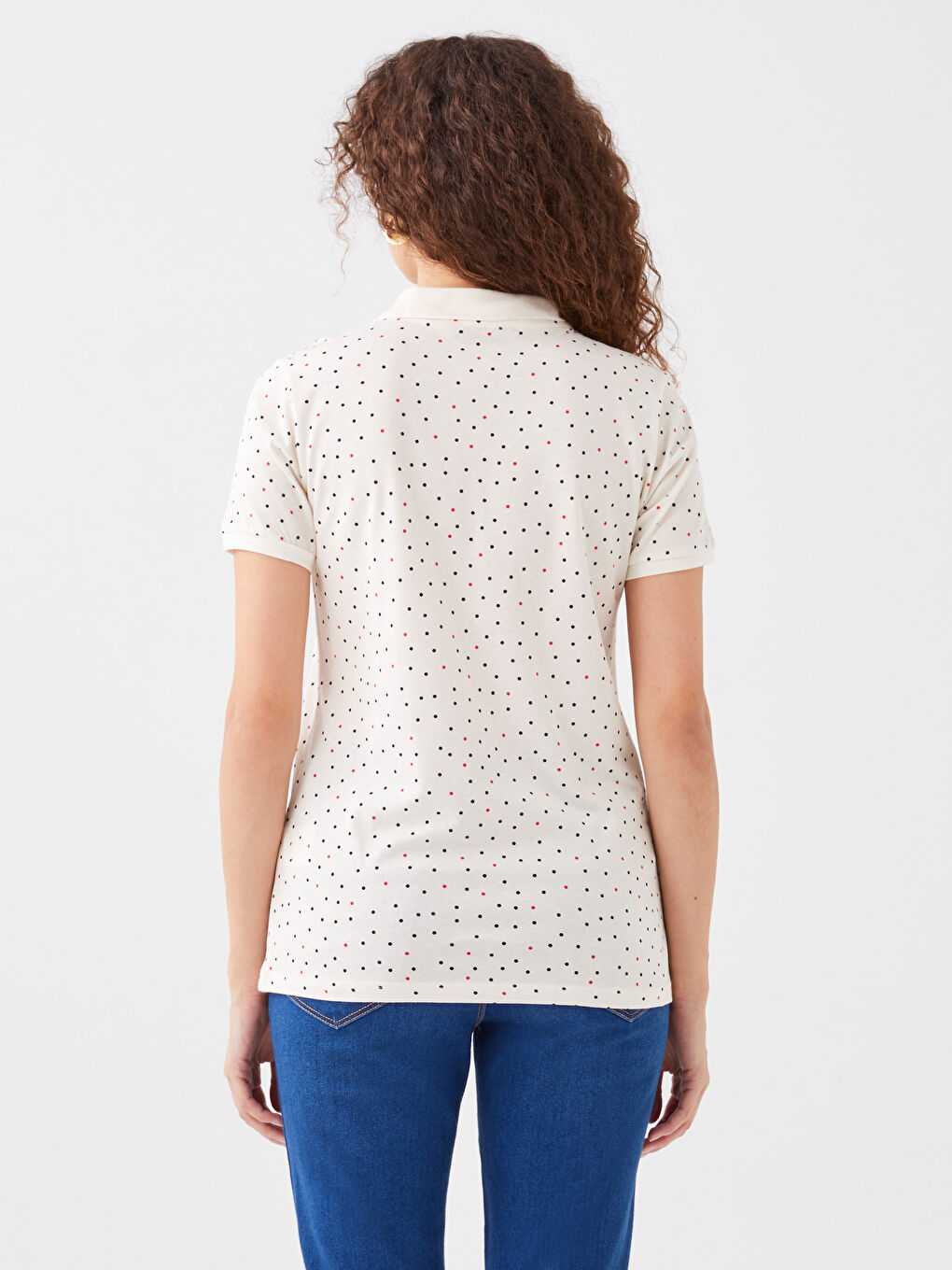Polo Neck Polka Dot Short Sleeve Women's Base-4