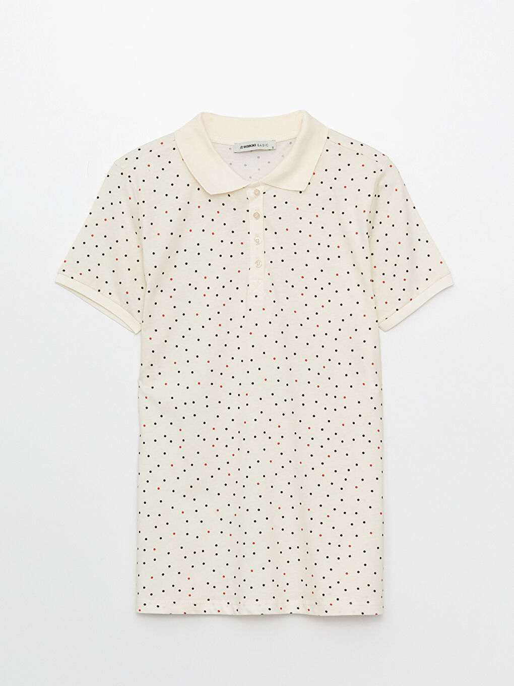 Polo Neck Polka Dot Short Sleeve Women's Base-5