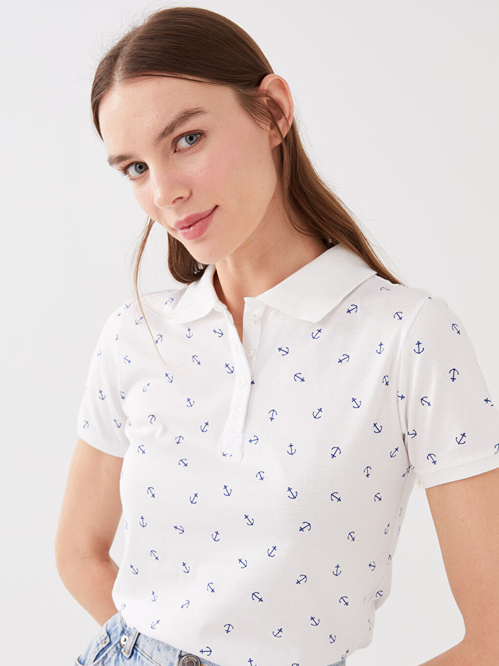 LCWAIKIKI Basic Polo Neck Polka Dot Short Sleeve Women's Base -S33849Z8-LSJ