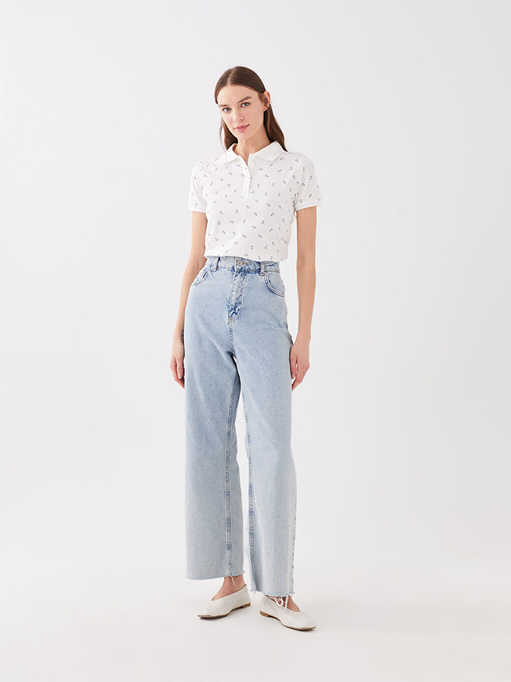 LCWAIKIKI Basic Polo Neck Polka Dot Short Sleeve Women's Base -S33849Z8-LSJ