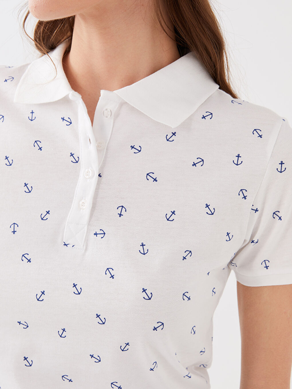 LCWAIKIKI Basic Polo Neck Polka Dot Short Sleeve Women's Base -S33849Z8-LSJ