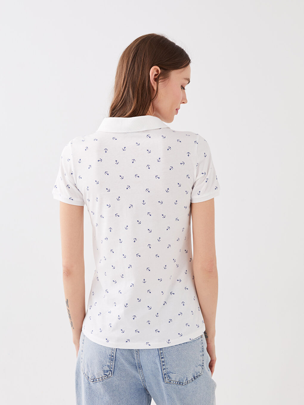 LCWAIKIKI Basic Polo Neck Polka Dot Short Sleeve Women's Base -S33849Z8-LSJ
