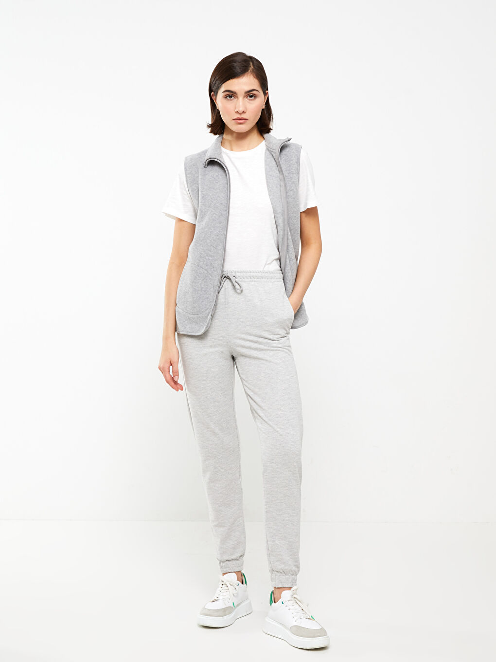 Women's Elasticated Waist Plain Jogger Sweatpants-1