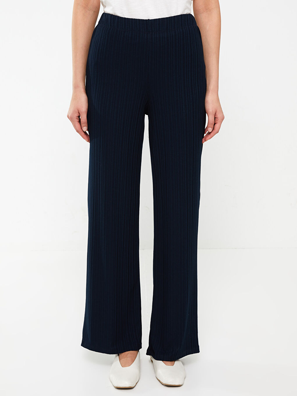 Lacivert Beli Lastikli Dar Fit Kadın Pantolon-2