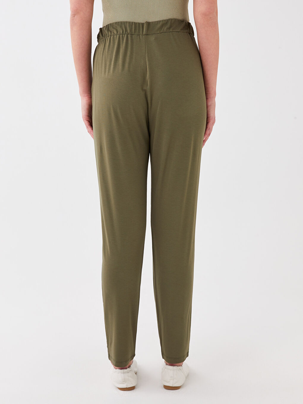 Yeşil Kadın Beli Lastikli Düz Eşofman Altı-4