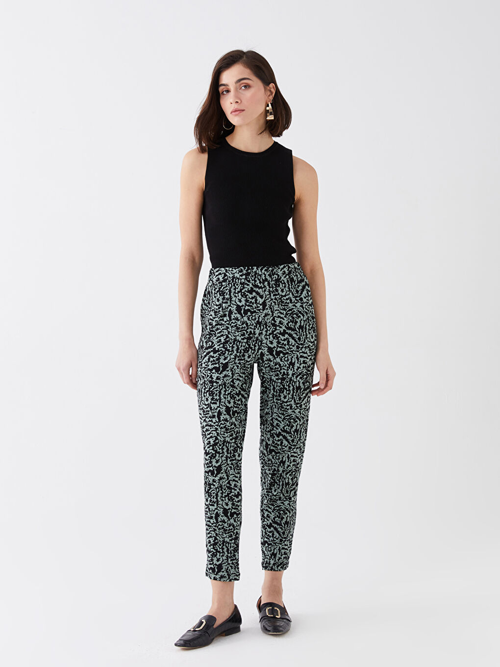 بنطلون رياضي بنقشة خصر مرن للسيدات-1