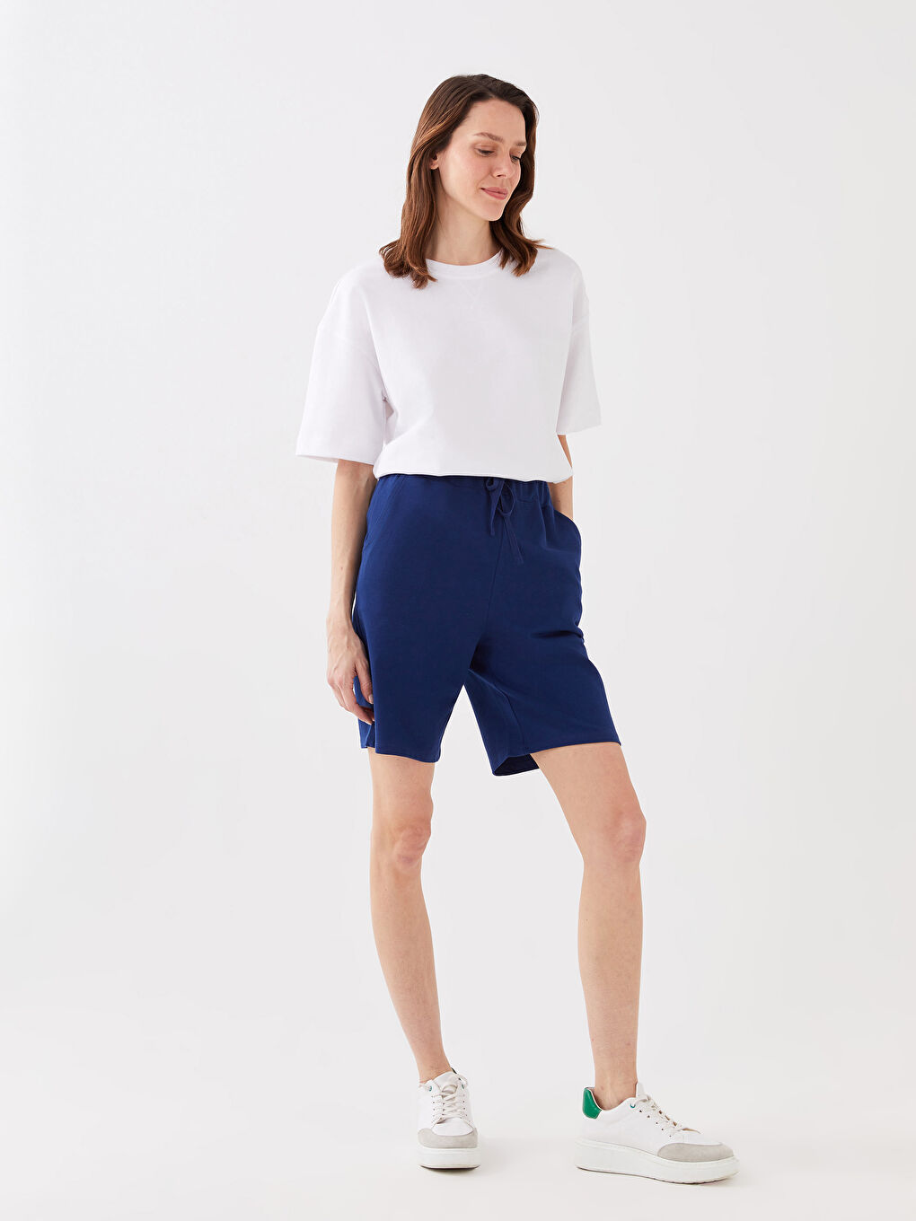 Women's Elasticated Waist Plain Shorts -S33857Z8-K1X