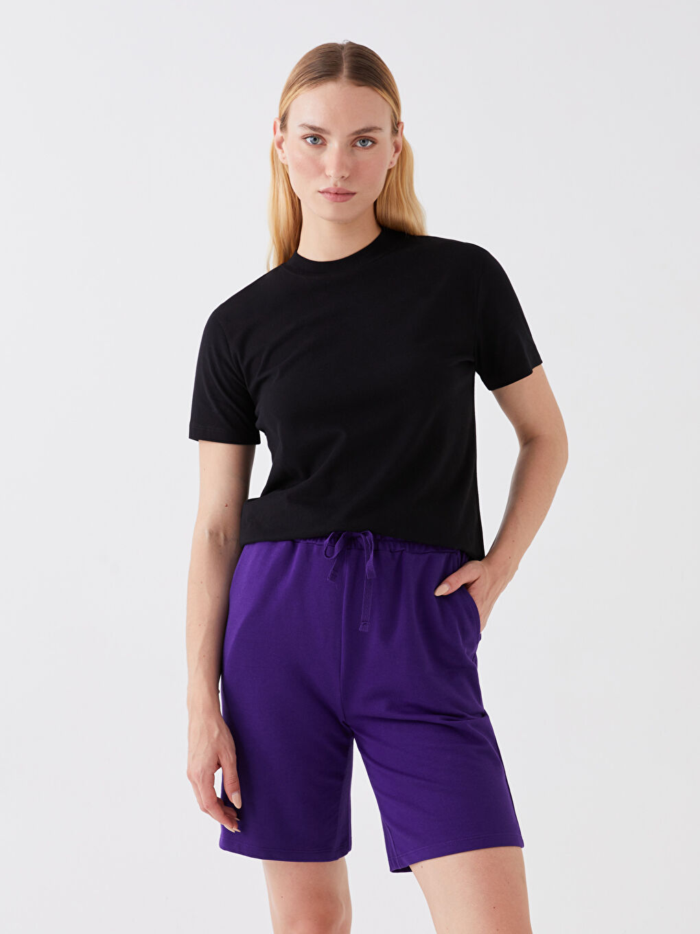 Women's Elasticated Waist Plain Shorts -S33857Z8-LWW