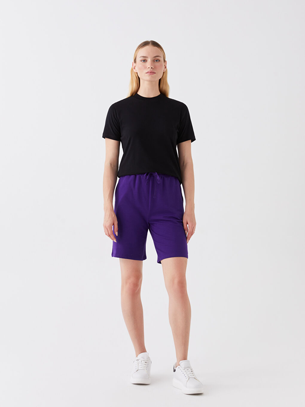 Women's Elasticated Waist Plain Shorts -S33857Z8-LWW