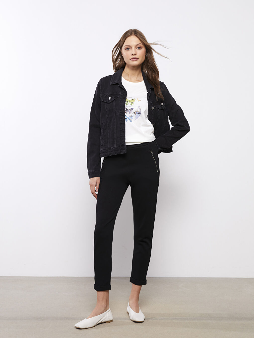 әйелдерге арналған серпімді белдік өрнексіз спорттық шалбар-1