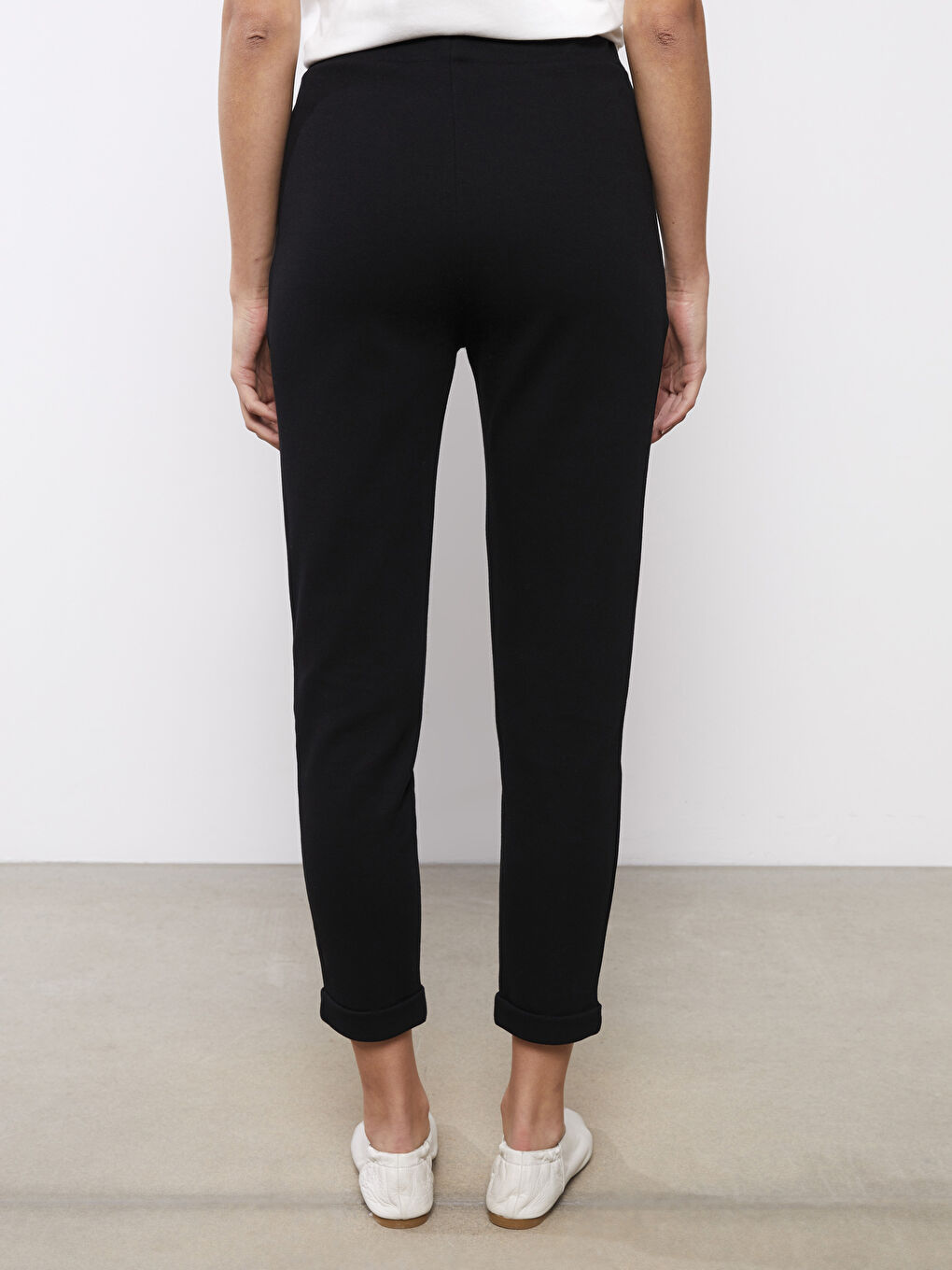 әйелдерге арналған серпімді белдік өрнексіз спорттық шалбар-4