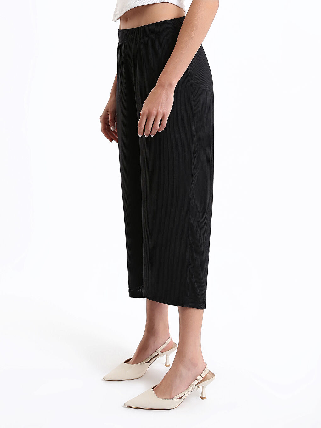 نساء بنطلون كابري بسيط بخصر مطاطي-5