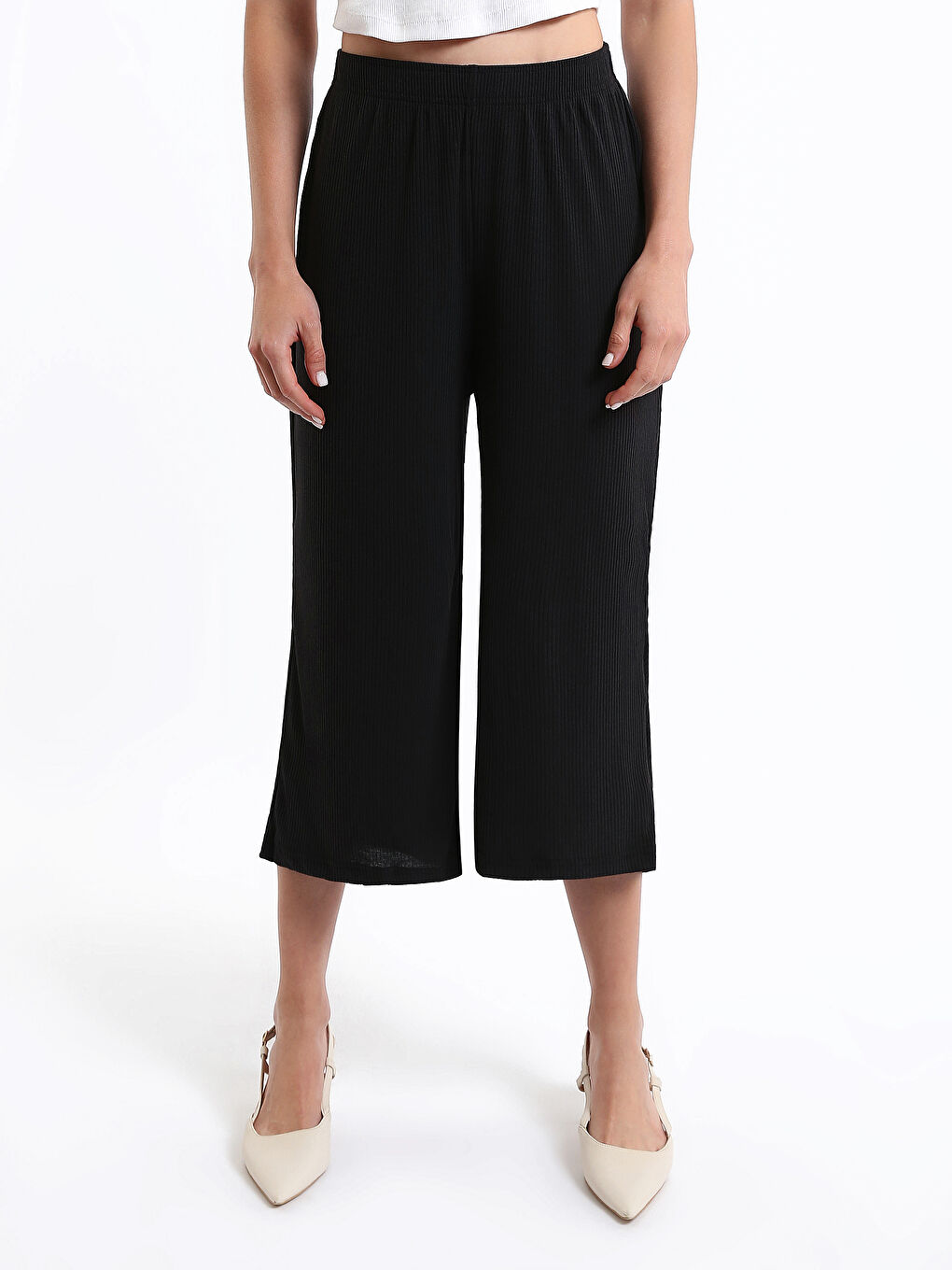 نساء بنطلون كابري بسيط بخصر مطاطي-2