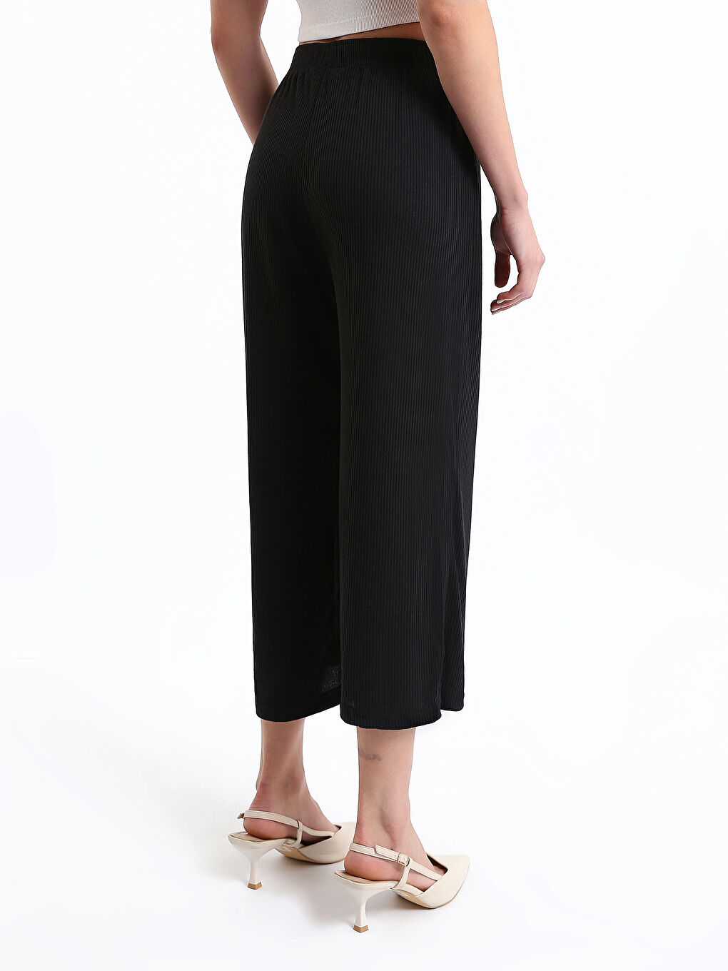 نساء بنطلون كابري بسيط بخصر مطاطي-8