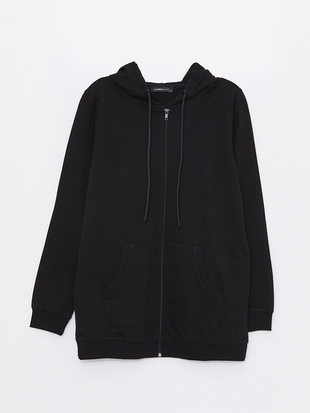 Siyah Kapüşonlu Düz Uzun Kollu Kadın Spor Hırka-5