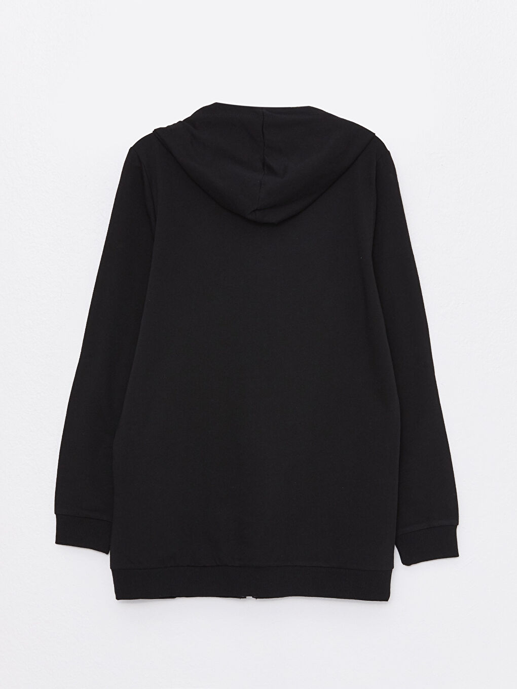 Siyah Kapüşonlu Düz Uzun Kollu Kadın Spor Hırka-6