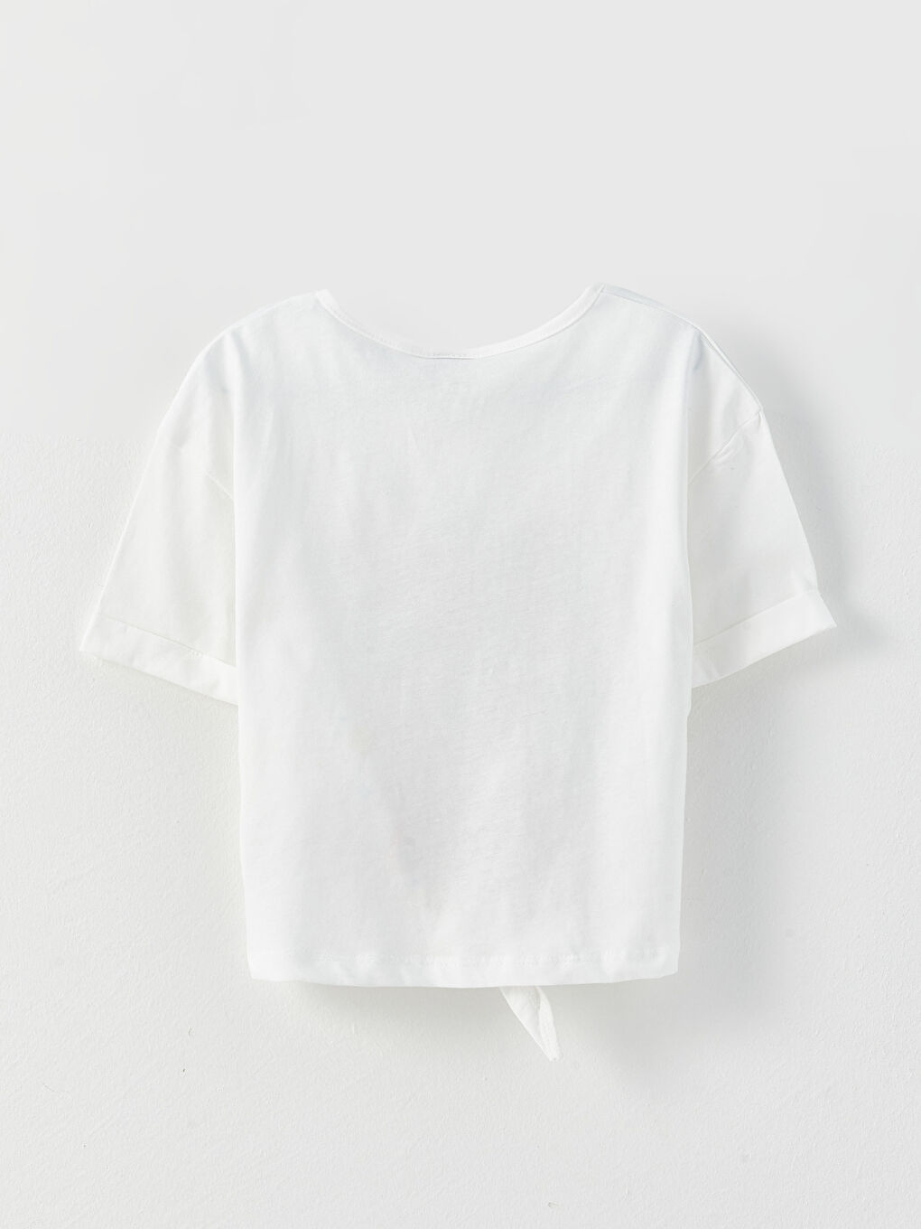 Ekru Bisiklet Yaka Baskılı Kısa Kollu Kız Çocuk Tişört-1