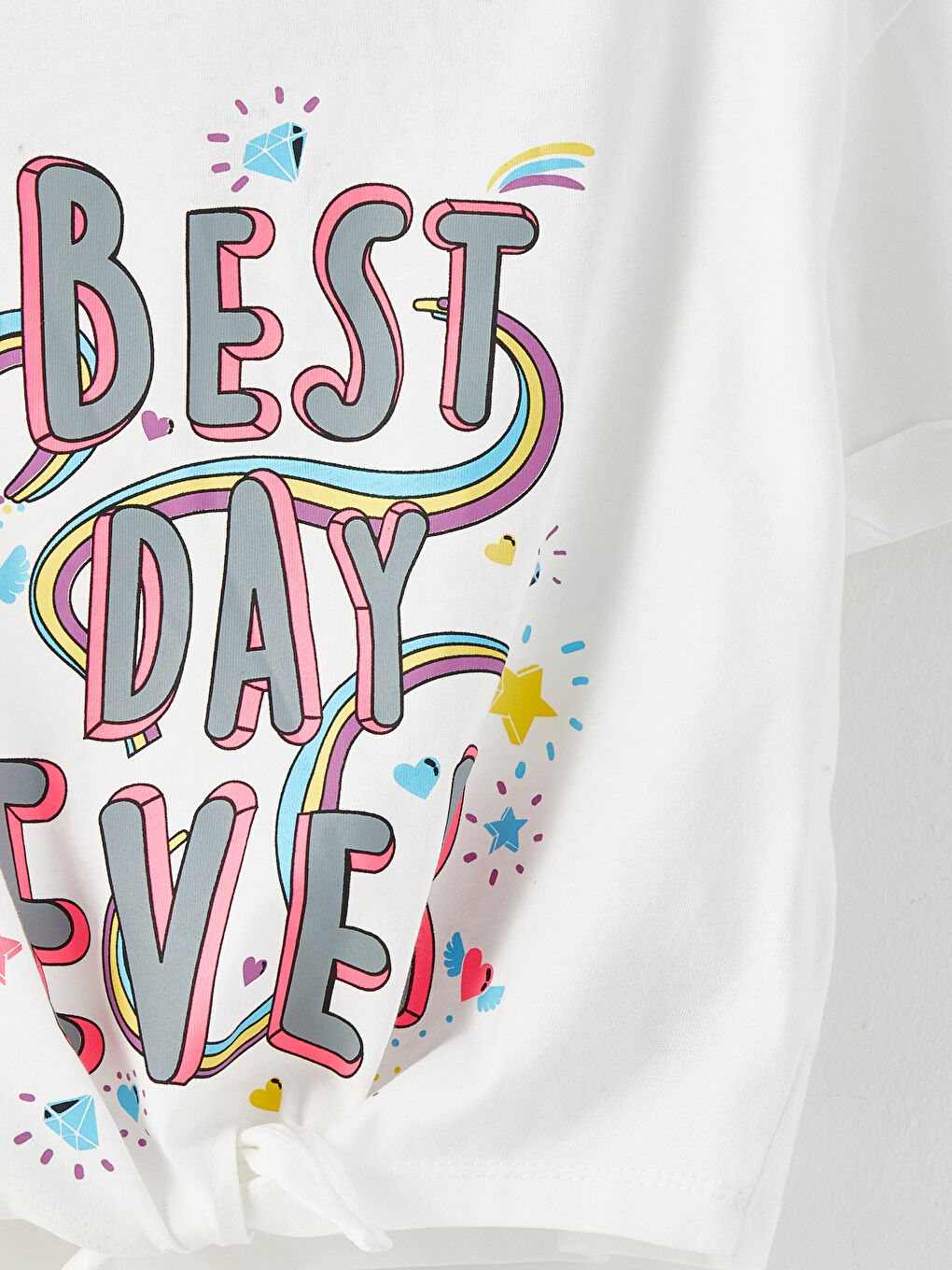 Ekru Bisiklet Yaka Baskılı Kısa Kollu Kız Çocuk Tişört-2