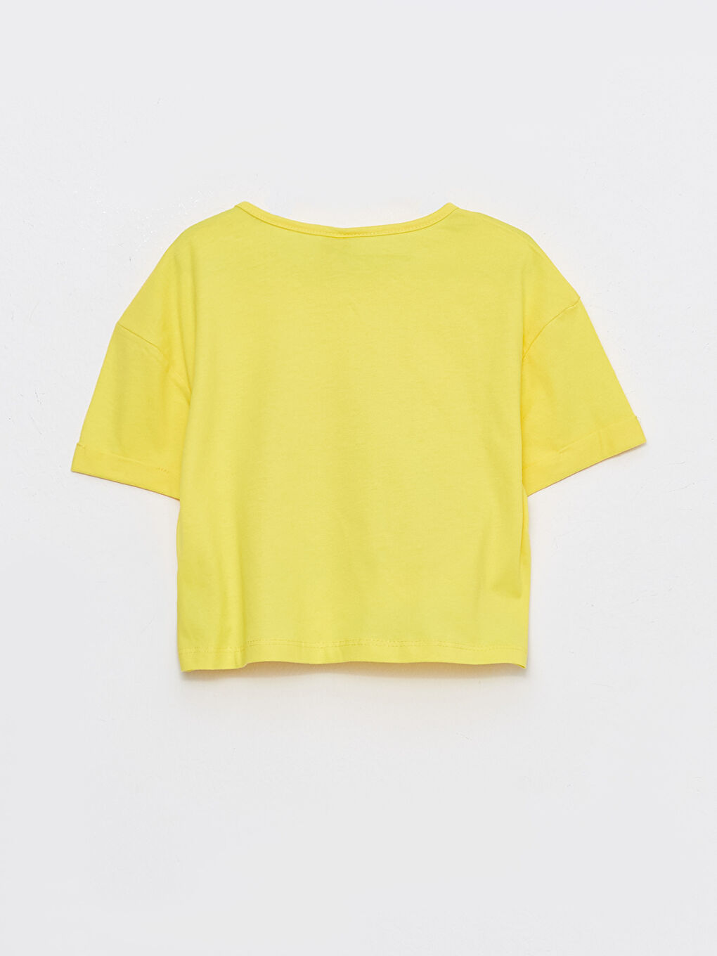 Sarı Bisiklet Yaka Baskılı Kısa Kollu Kız Çocuk Tişört-1