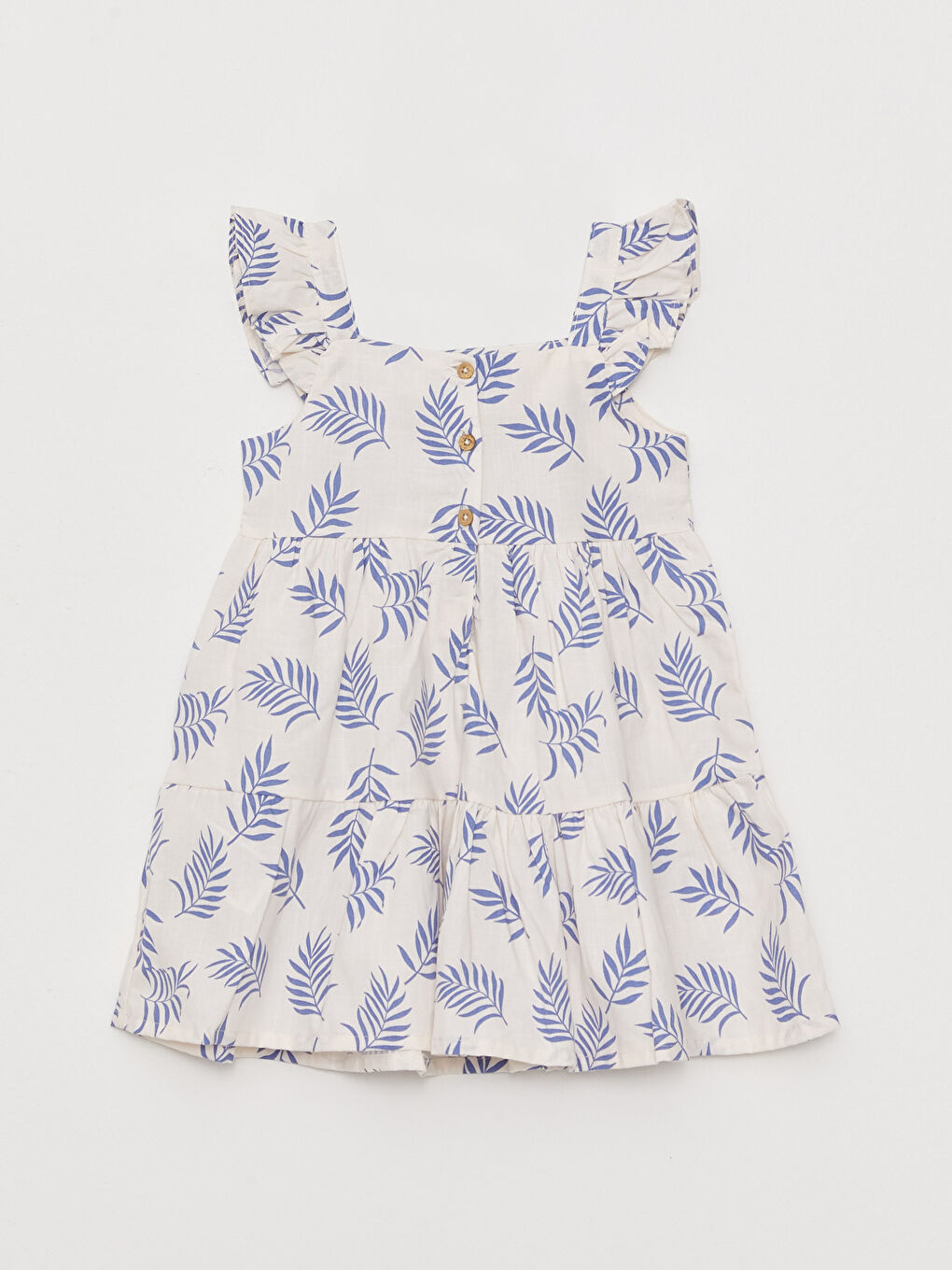 Ekru Kare Yaka Desenli Kız Bebek Elbise-1