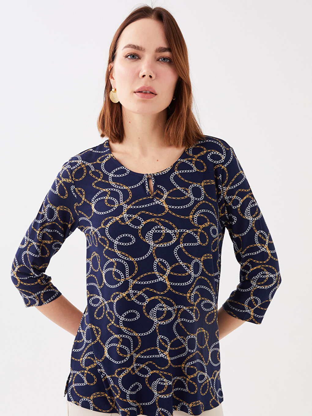 Crew Neck Patterned Women's Blouse