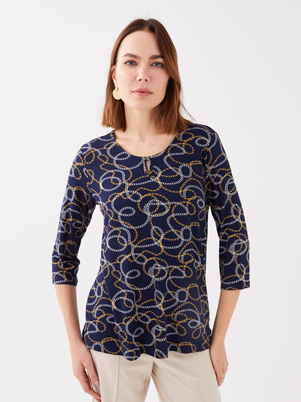 Crew Neck Patterned Women's Blouse-1