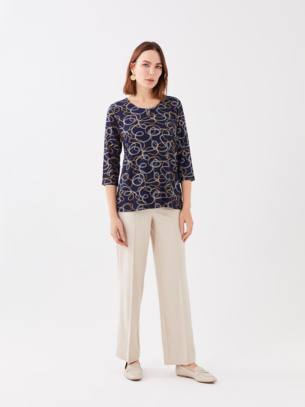 Crew Neck Patterned Women's Blouse-2