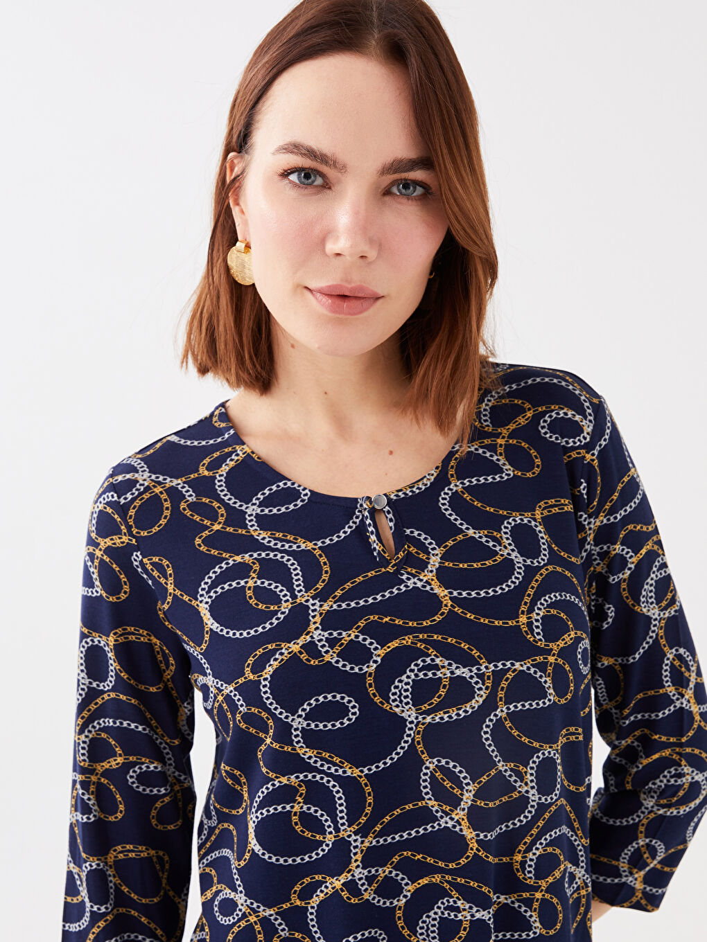 Crew Neck Patterned Women's Blouse-3