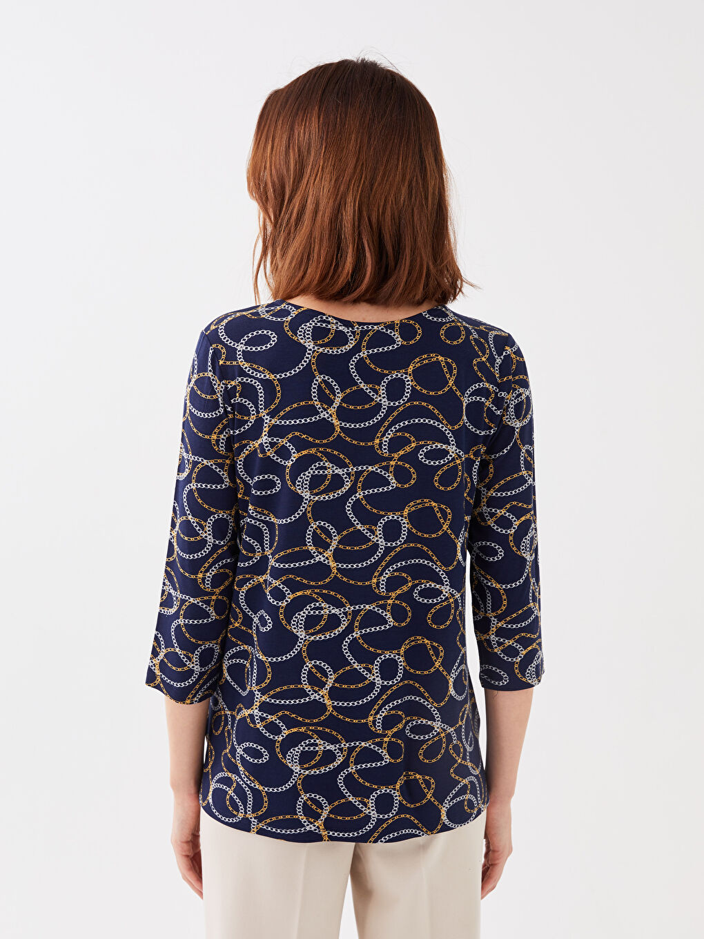 Crew Neck Patterned Women's Blouse-5