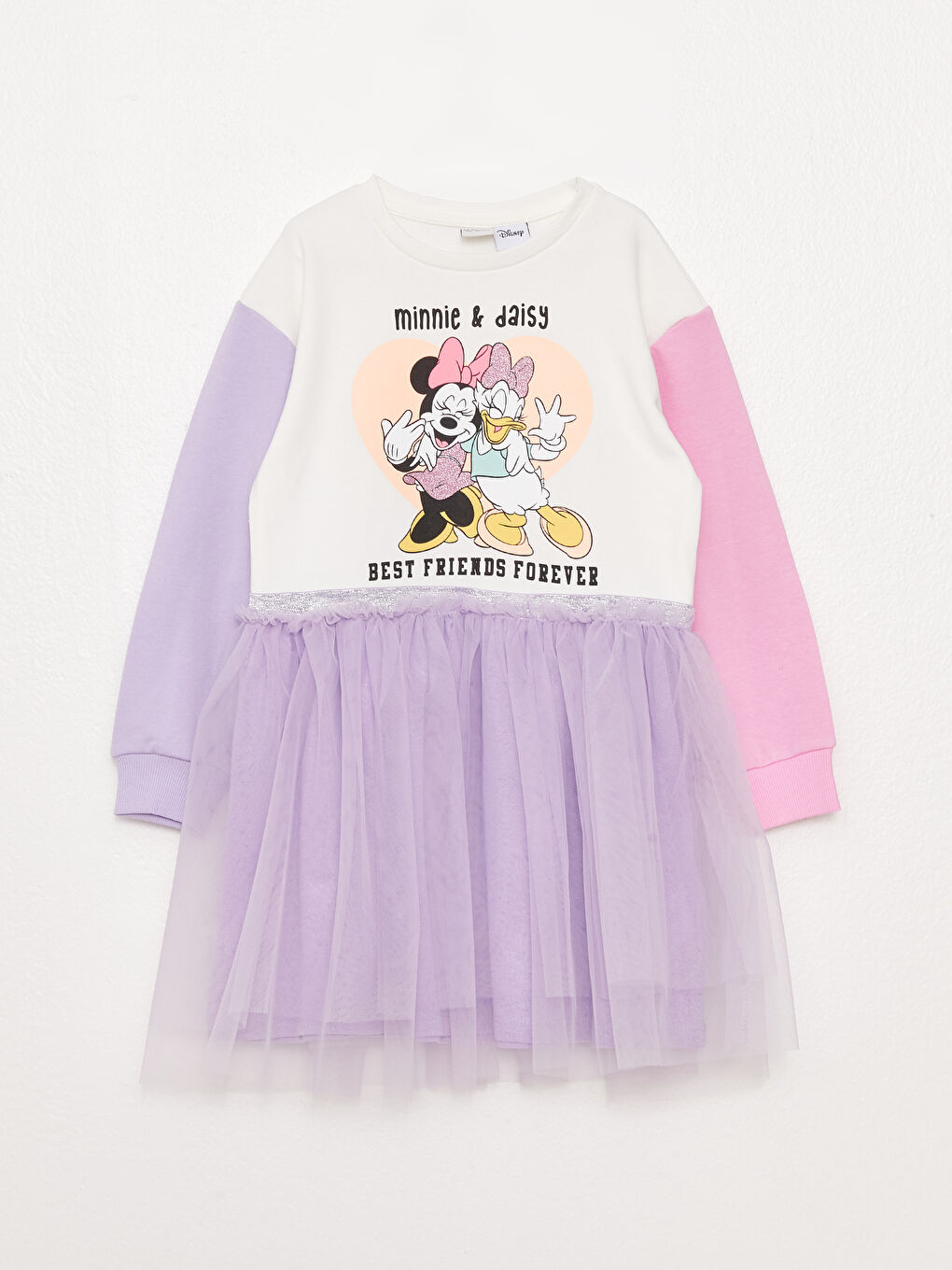 Crew Neck Minnie Mouse and Daisy Duck Printed Long Sleeve Girls Dress -S33877Z4-R9J