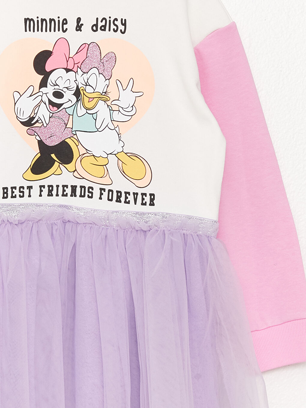 Crew Neck Minnie Mouse and Daisy Duck Printed Long Sleeve Girls Dress -S33877Z4-R9J