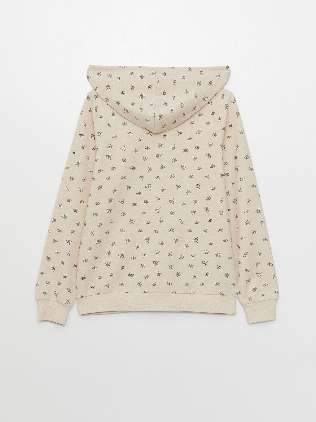 Bej Kapüşonlu Desenli Uzun Kollu Kadın Hırka-6