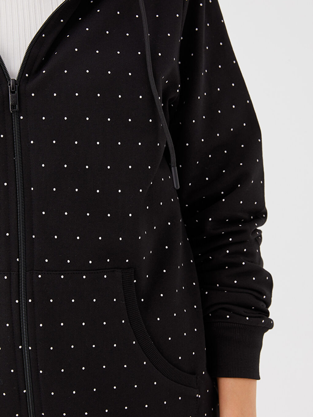 Әйелдерге арналған капюшонды горошекпен ұзын жең кардиган-3