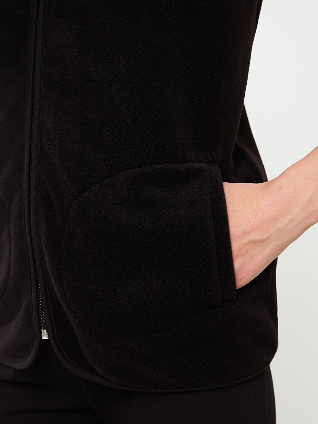 Vestă Fleece Simplă cu Guler Drept pentru Femei-3