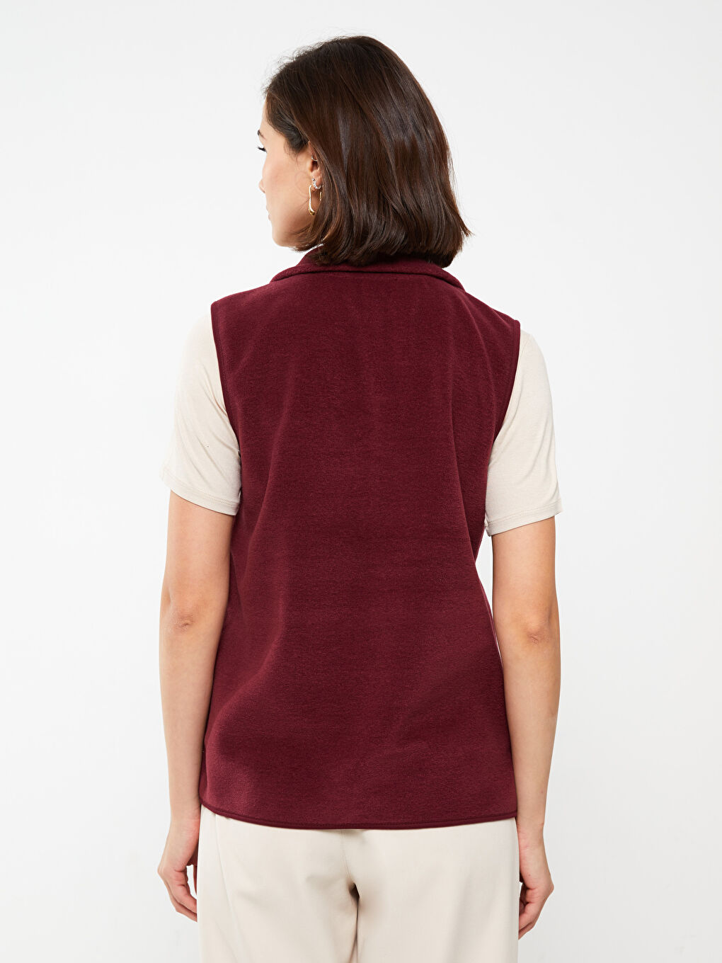 Vestă Fleece Simplă cu Guler Drept pentru Femei-4