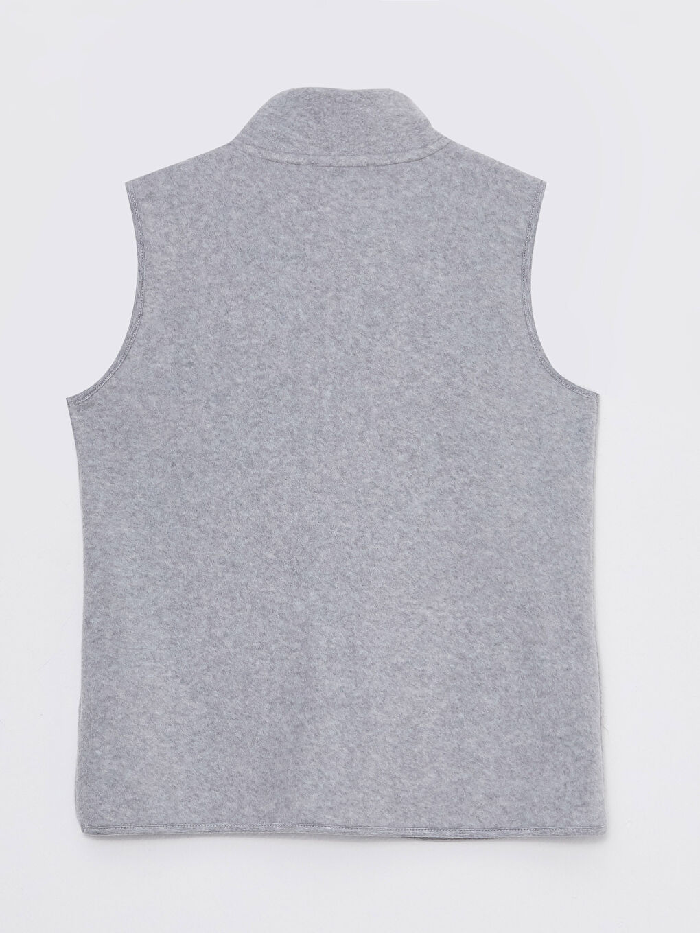 Gri Dik Yaka Düz Polar Kadın Yelek-6