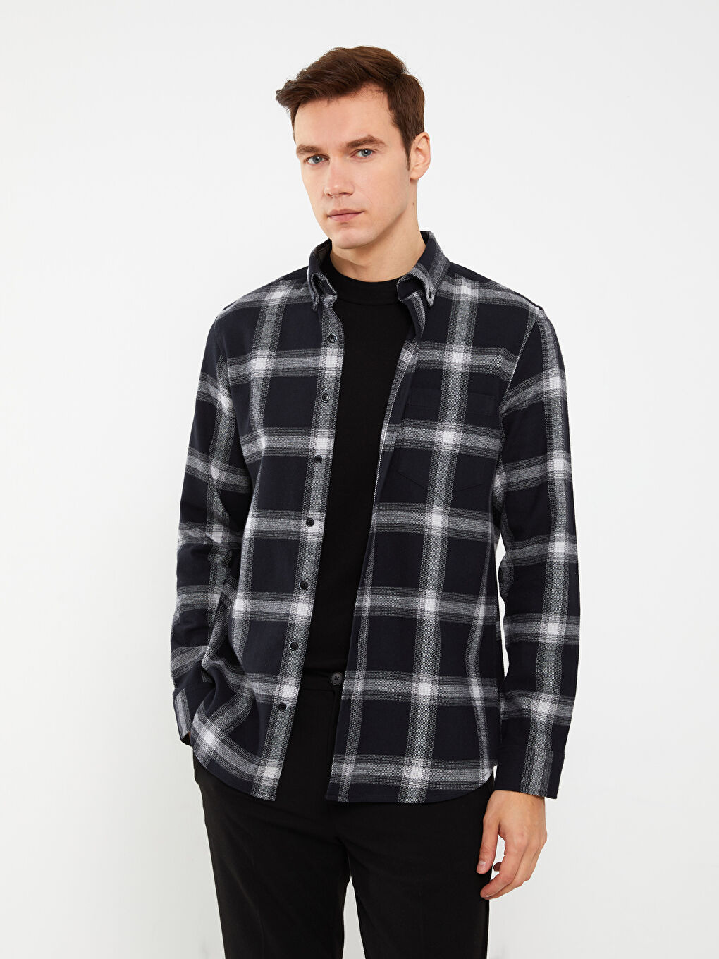 LCWAIKIKI Classic Regular Fit Long Sleeve Plaid Gabardine Men's Shirt -S33886Z8-LKX