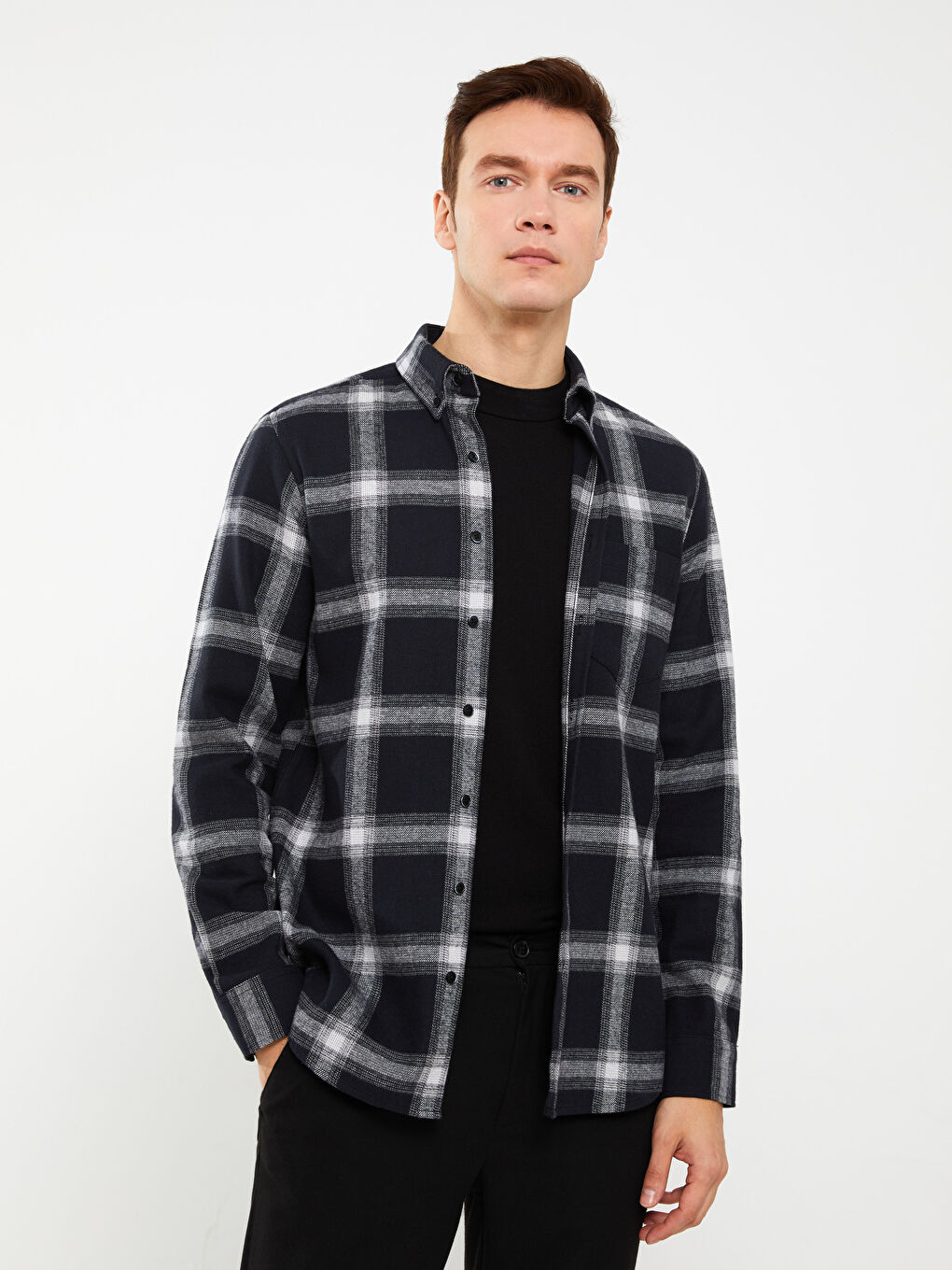 LCWAIKIKI Classic Regular Fit Long Sleeve Plaid Gabardine Men's Shirt -S33886Z8-LKX