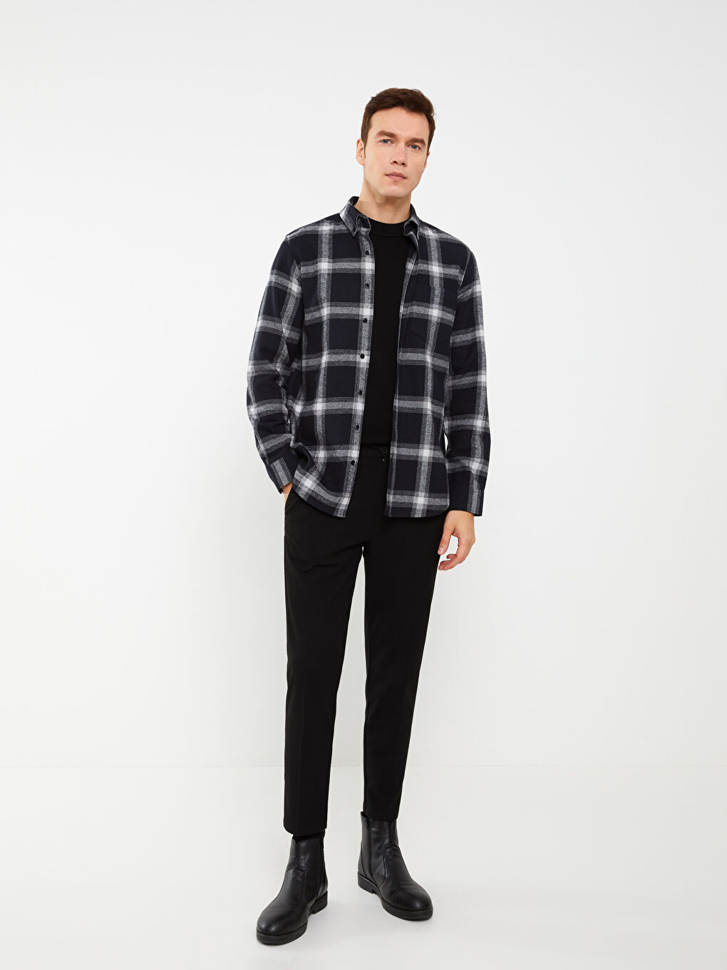 LCWAIKIKI Classic Regular Fit Long Sleeve Plaid Gabardine Men's Shirt -S33886Z8-LKX