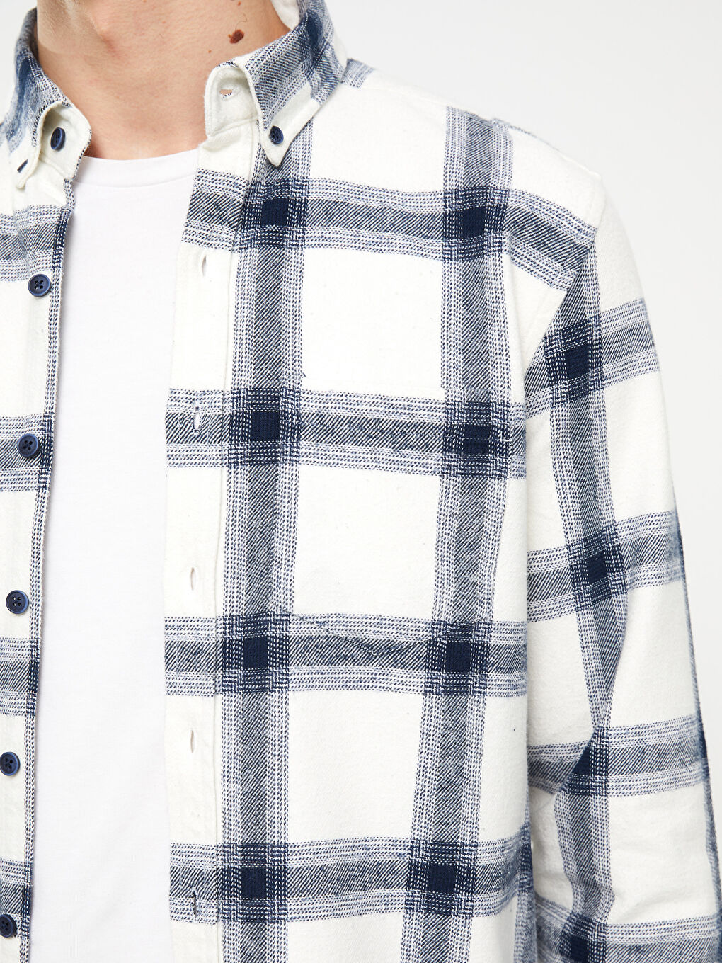 قميص رجالي كاروهات كم طويل بقصة عادية من قماش الجبردين-2