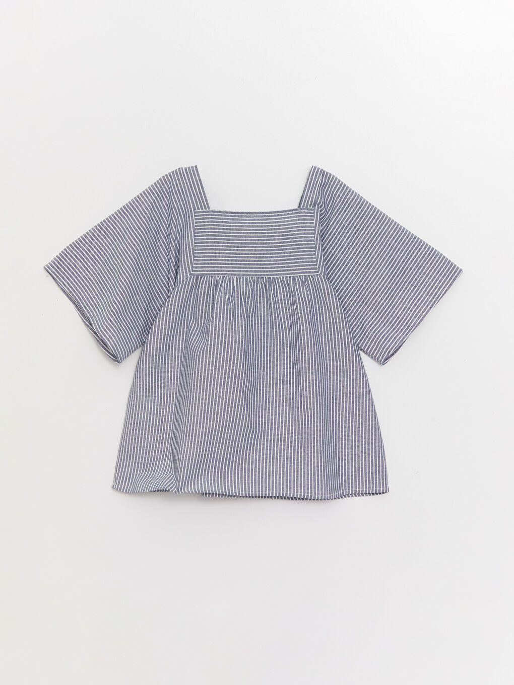 Square Neckline Striped Short Sleeve Girls' Blouse