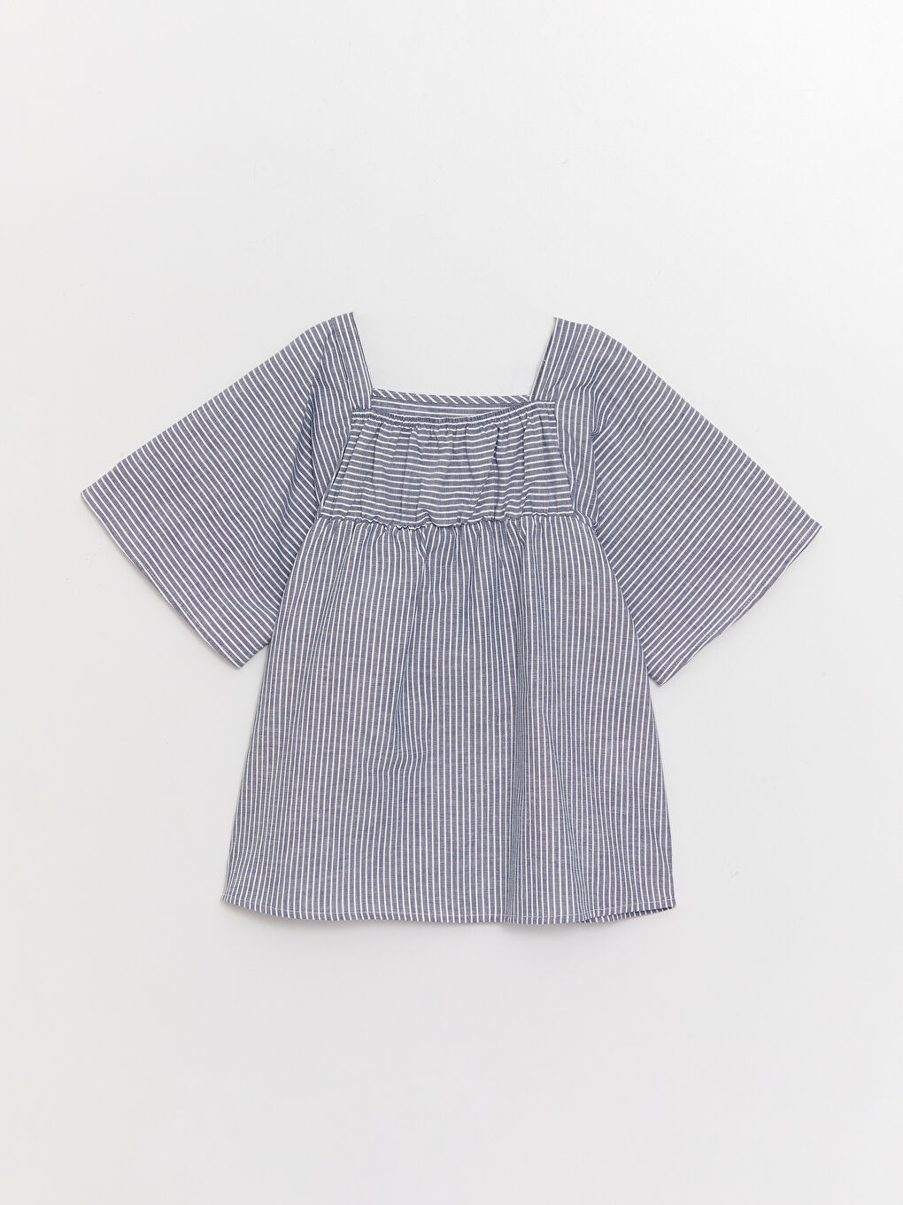 Square Neckline Striped Short Sleeve Girls' Blouse-1
