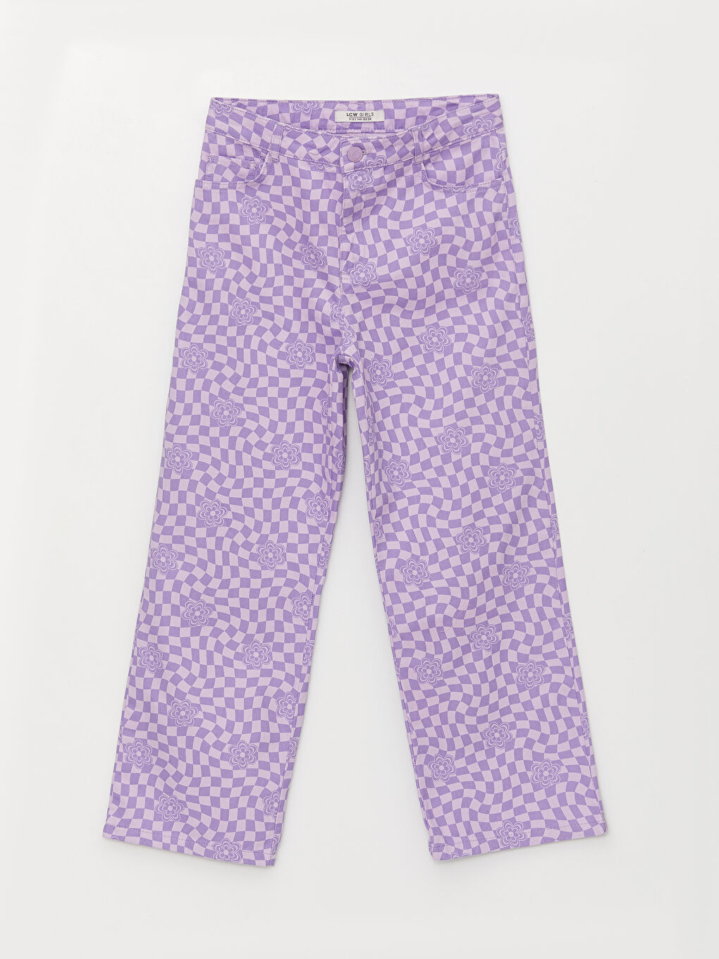 Lila Desenli Gabardin Kız Çocuk Pantolon